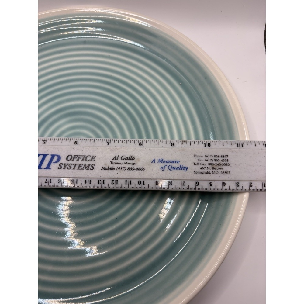 Sango Rico Aqua 4671 Dinner Plate 11" Blue Cream Ribbed Discontinued
